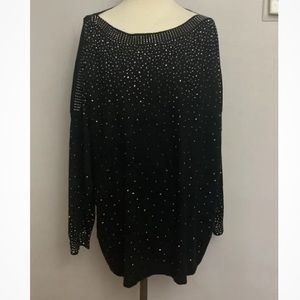 3-4 Vila Milano woman 3x black sweater silver embellished lush long sleeve NWT